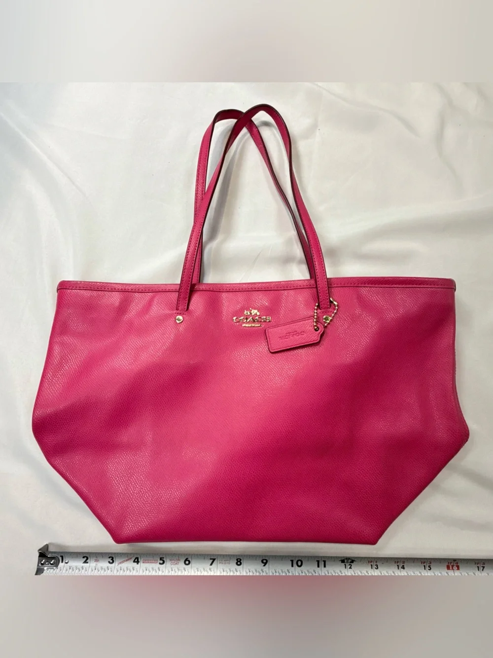 Coach Fuchsia Leather Tote with Gold Hardware